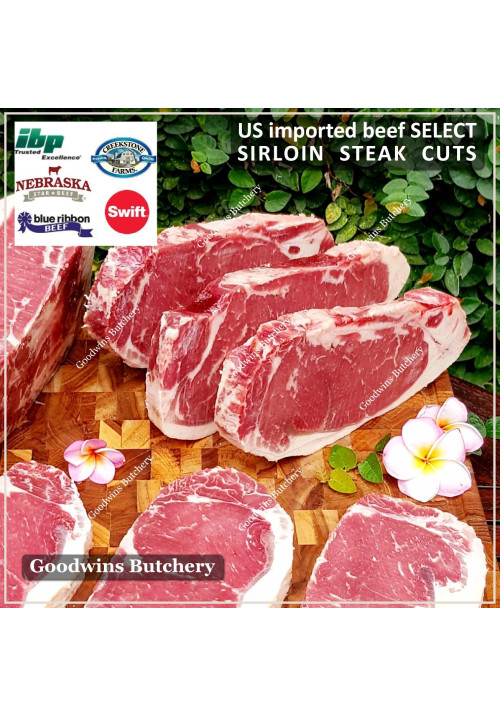 Beef Sirloin America USDA US SELECT (Striploin / New York Strip / Has Luar) brand Swift / IBP / BlueRibbon frozen PORTIONED STEAK CUTS 1cm 3/8" THIN CUTS (price/600g 3-4pcs)